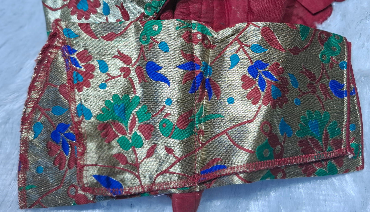 Kia Fashions Maroon Jacquard Weave Multi Color Paithani Readymade Blouse - Swadesiicart