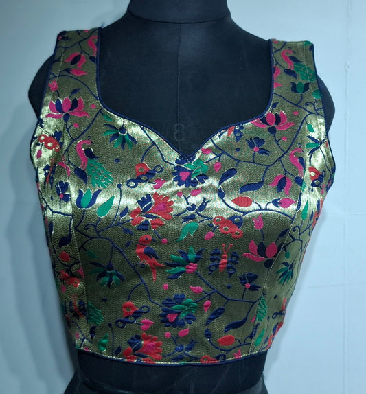 Kia Fashions Navy Blue Jacquard Weave Multi Color Paithani Readymade Blouse - Swadesiicart