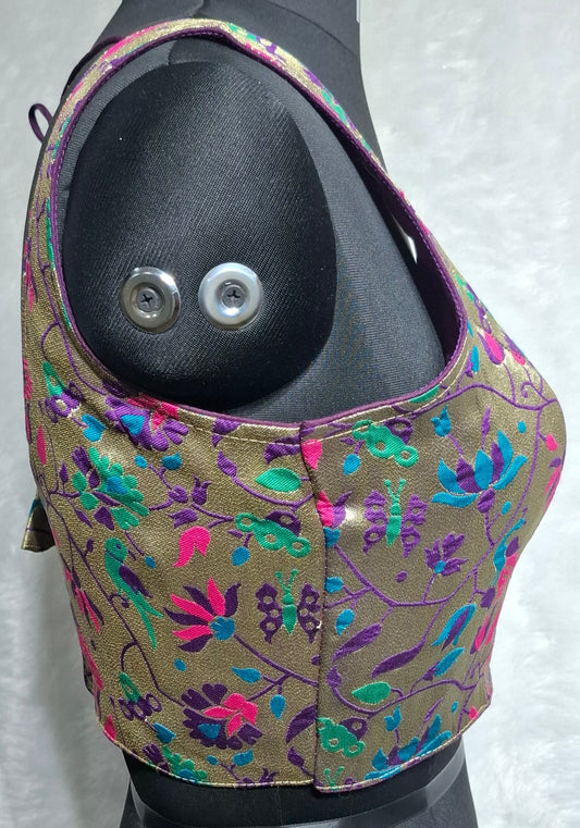 Kia Fashions Purple Jacquard Weave Multi Color Paithani Readymade Blouse - Swadesiicart