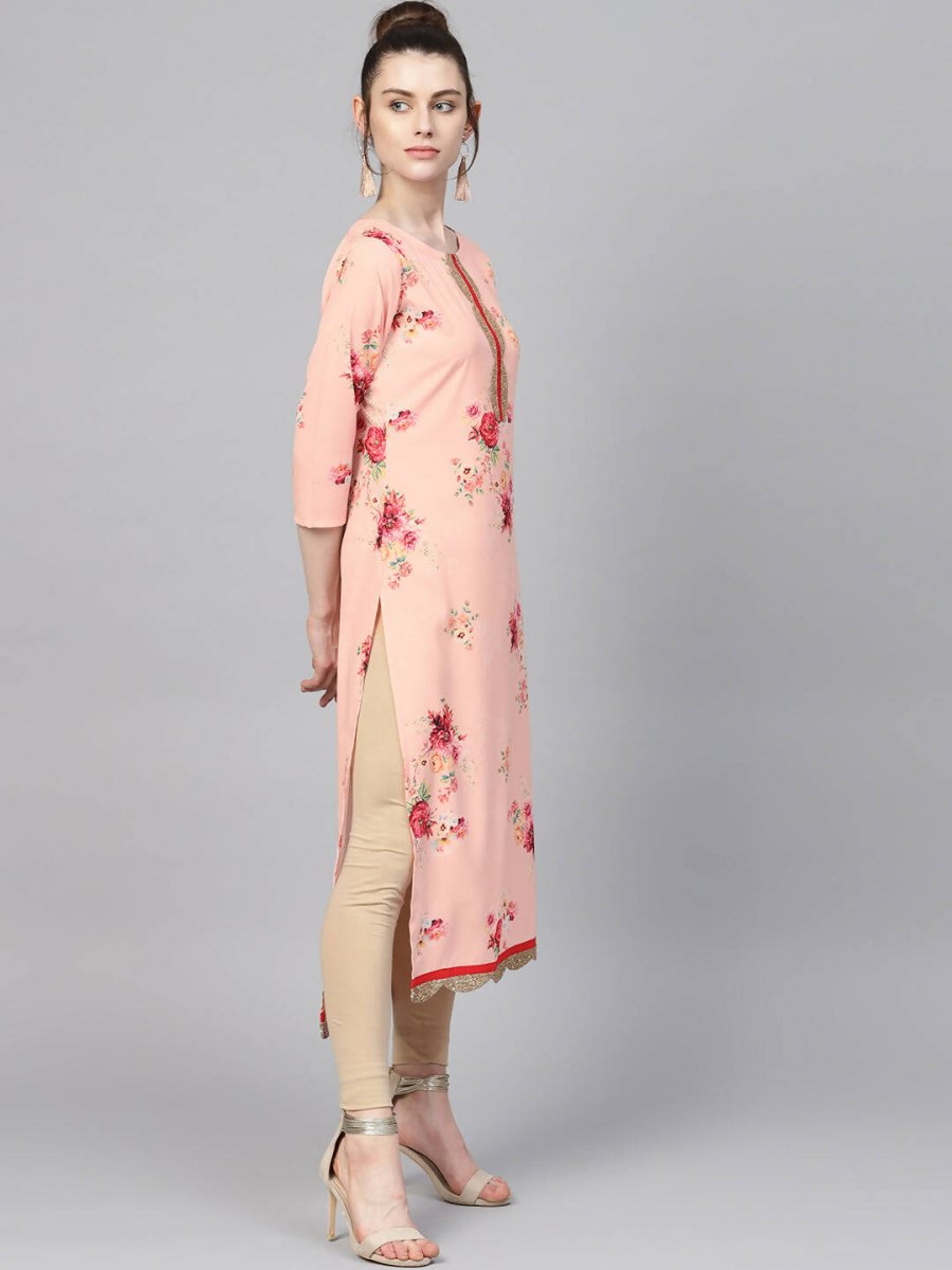 Ahalyaa Peach Crepe Digital Print Kurta | Swadesiicart