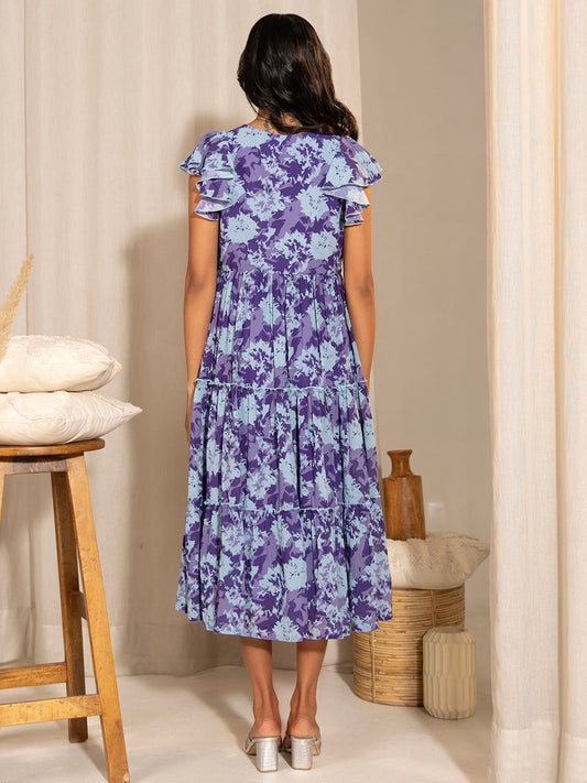 Janasya Blue Georgette Printed Casual Maternity Dress | Swadesiicart