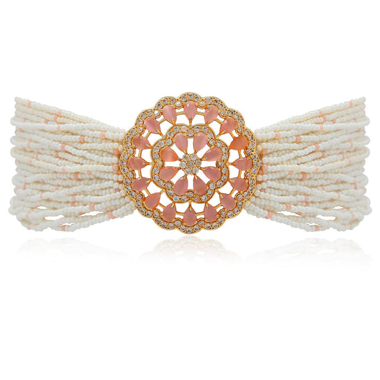 Gold-Polished Traditional CZ Crystal Studded Pearl Choker Necklace Jewellery Set for Women - Wahe Jewels - Swadesiicart