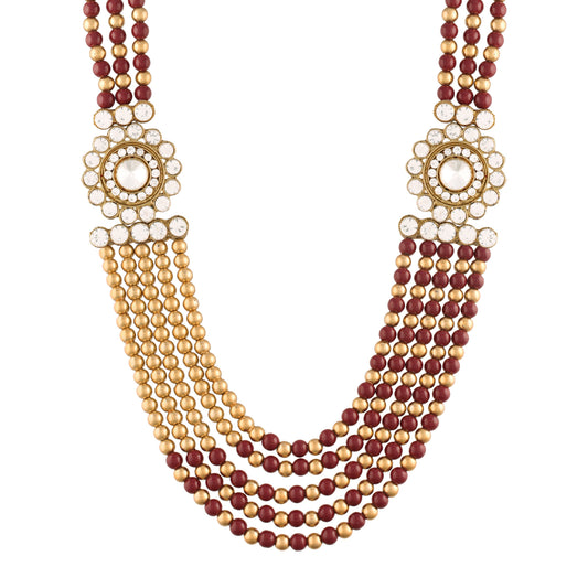 5 Layered Traditional Gold-Polished Dulha Moti Mala with Stone Maharaja Haar/Groom Necklace For Men - Wahe Jewels - Swadesiicart