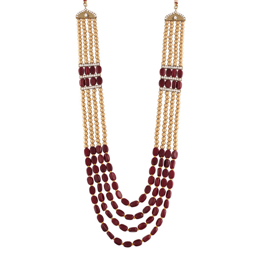 4 Layered Traditional Gold-Polished Dulha Moti Mala with Beads Maharaja Haar/Groom Necklace for Men - Wahe Jewels - Swadesiicart