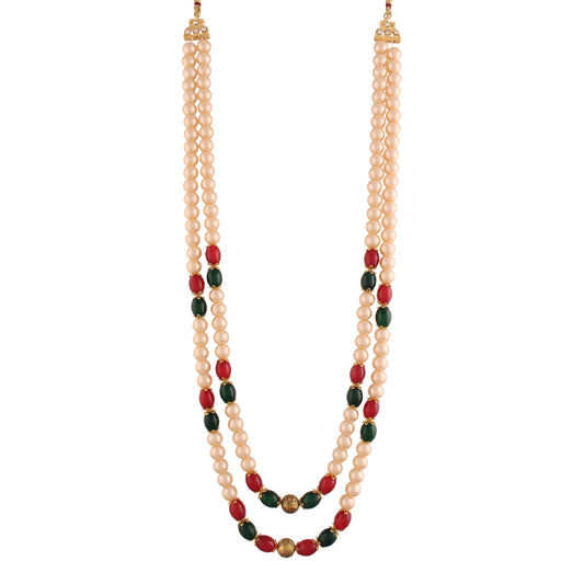 2 Layered Traditional Gold-Polished Dulha Moti Mala with Beads Maharaja Haar/Groom Long Necklace For Men - Wahe Jewels