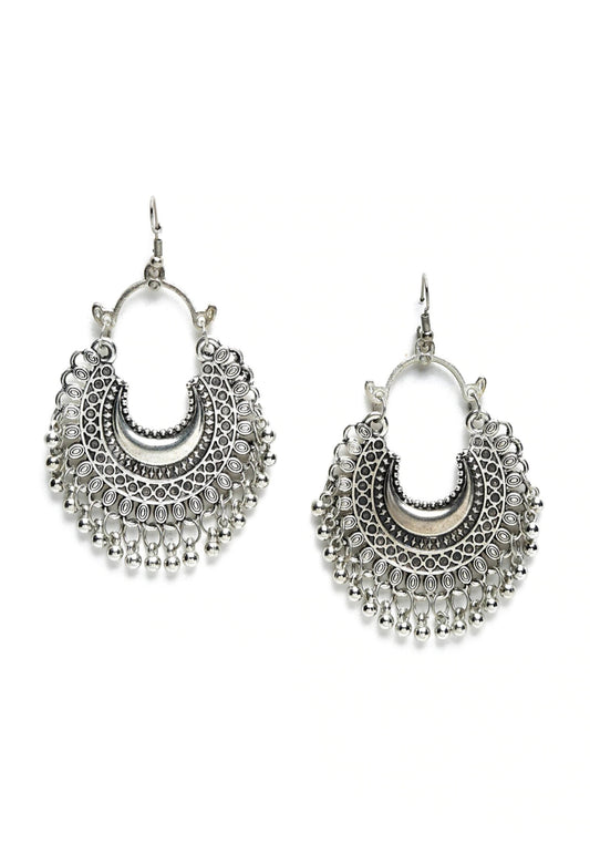 Mominos Fashion Johar Kamal Oxidised Silver-Plated Chandbali Earrings - Mominos Fashion