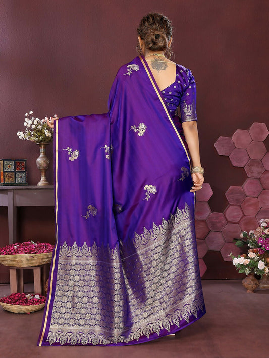 Joban Fashion Rich Purple Floral Banarasi Silk Sarees | Swadesiicart