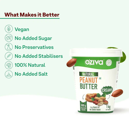OZiva Natural Peanut Butter-Creamy - Swadesiicart