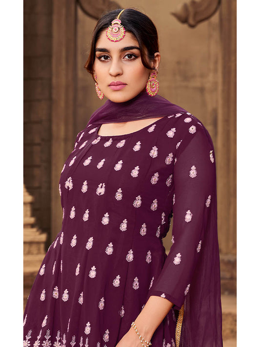 Myra Purple heavy Georgette Koti Style Embroidered Sharara Suit | Swadesiicart
