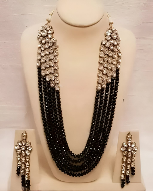 Jewel City Luxury Kundan Black Crystal Statement Necklace Set | Traditional Indian Wedding Jewelry | Swadesiicart