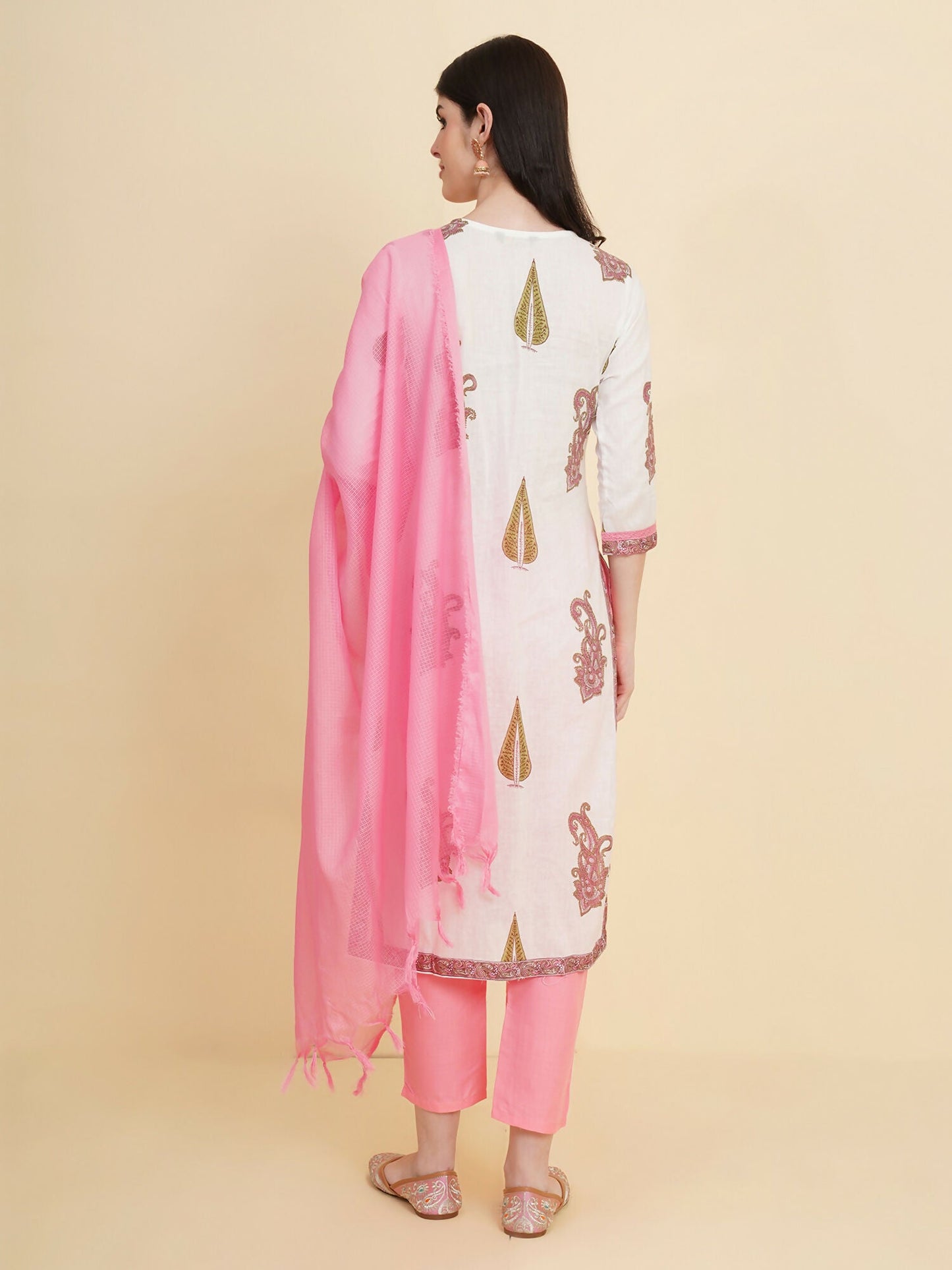 Designer Stylish white Cotton Stitched Suit With Dupatta - Tanisha | Swadesiicart