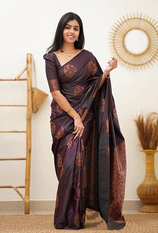 Vamika Purple Banarasi Jacquard Weaving Saree | Swadesiicart