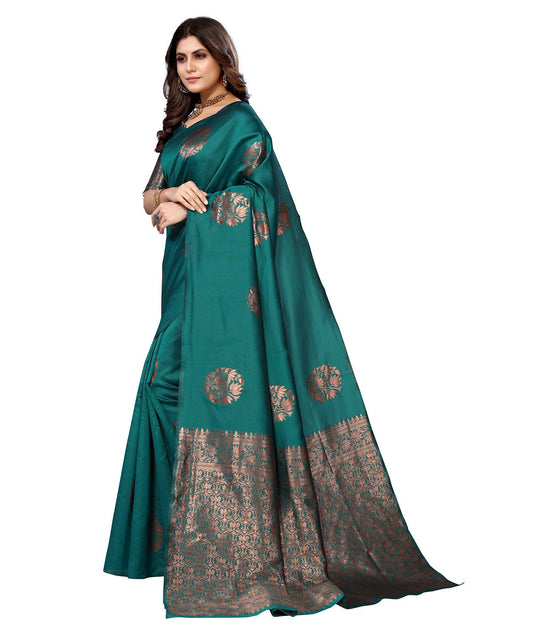 Vamika Rama Banarasi Jacquard Weaving Saree | Swadesiicart
