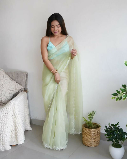 Vamsee Sheetal Green Organza Saree - Swadesiicart