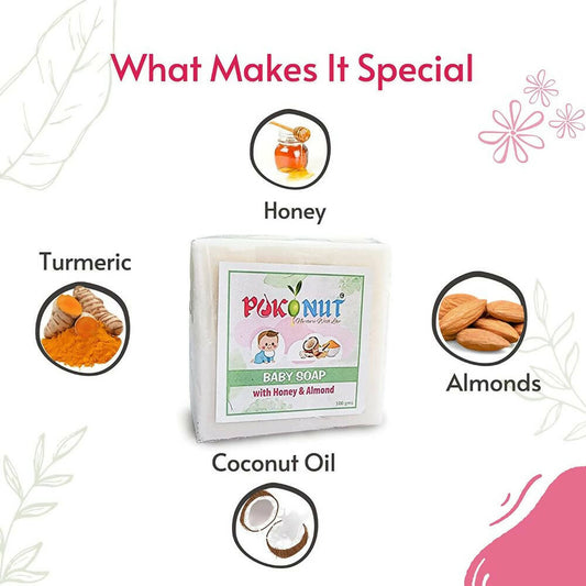 Pokonut Baby Soap With Honey & Almond - Swadesiicart