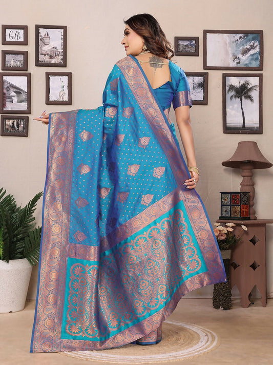 Joban Fashion Banarasi Royal Blue Woven Soft Silk Saree | Swadesiicart