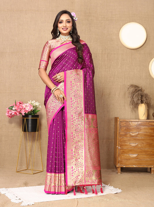 Lorenvalley Fashion Magenta Soft Silk weaving Design Rich Zari Weaving Saree - Swadesiicart