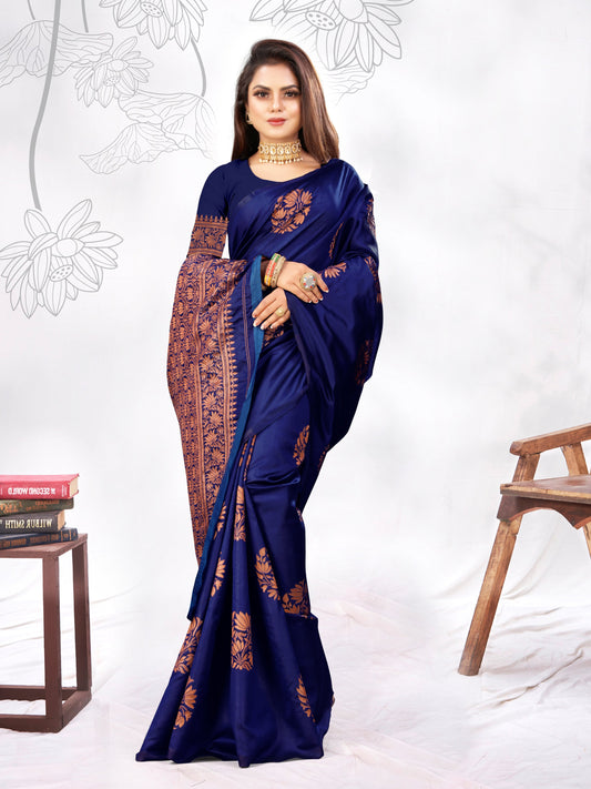 Vedant Vastram Litchi Silk Designer Banarasi Saree - blue | Swadesiicart