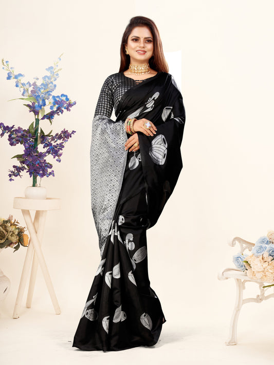 Vedant Vastram Litchi Silk Designer Banarasi Saree - Black | Swadesiicart