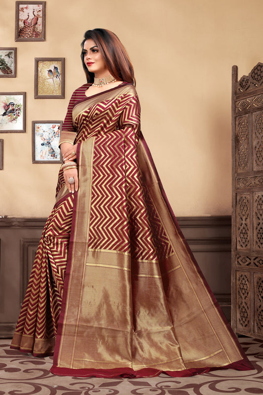 Vedant Vastram Litchi Silk Designer Banarasi Saree - Maroon | Swadesiicart
