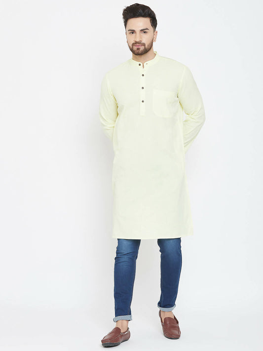 Even Apparels Yellow Color Men's Pure Cotton Kurta With Band Collar | Swadesiicart