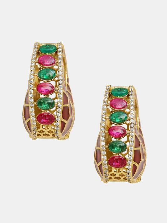 Ruby Raang Gold Polished Kundan Work Multi Loops | Swadesiicart