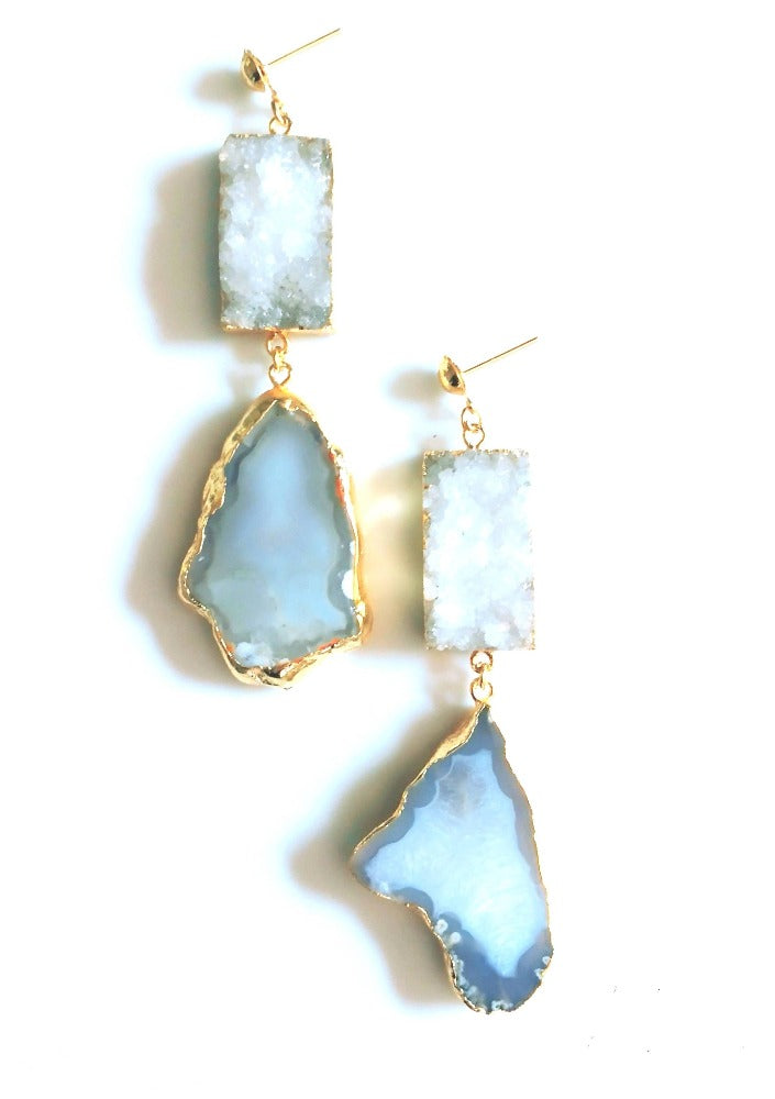 Bling Accessories Ivory Agate Natural Stone Statement Earrings | Swadesiicart