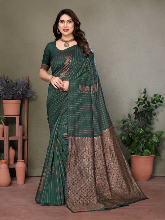 Vedant Vastram Litchi Silk Banarasi Silk Saree - Bottle Green | Swadesiicart