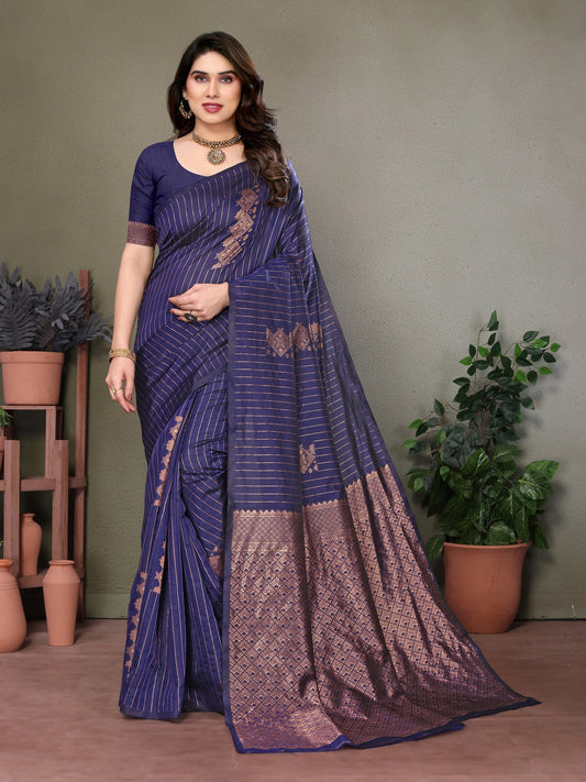 Vedant Vastram Litchi Silk Banarasi Silk Saree - Navy | Swadesiicart