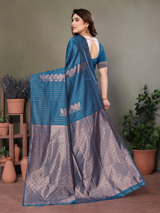 Vedant Vastram Litchi Silk Banarasi Silk Saree - Rama | Swadesiicart