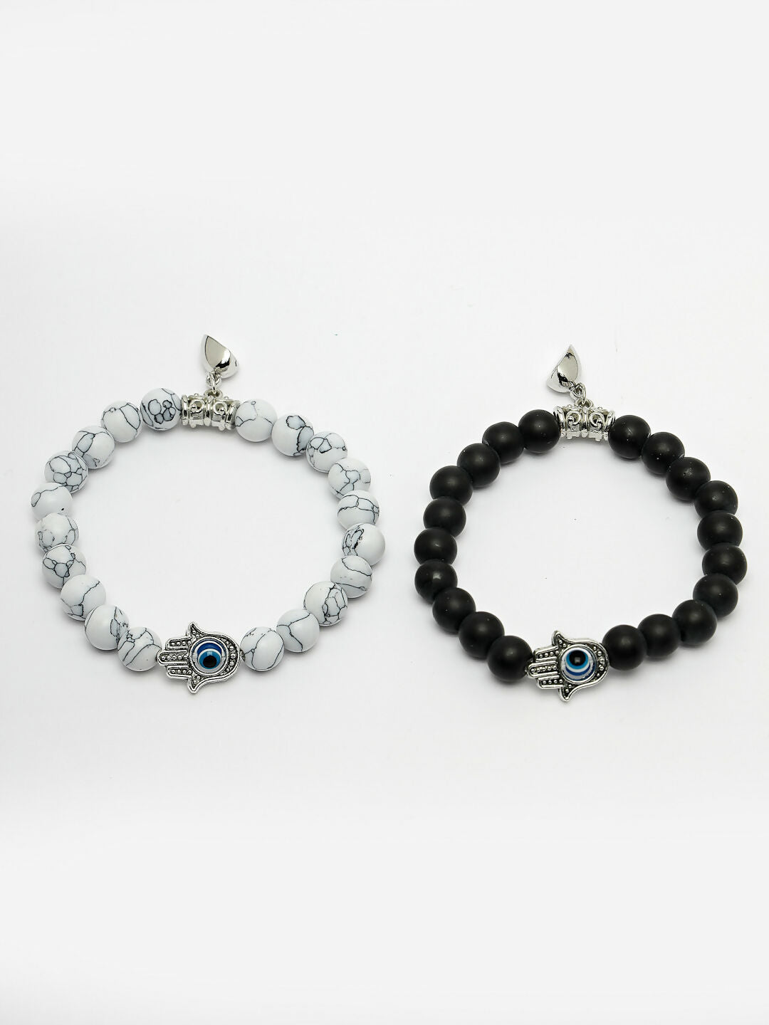 NVR Men & Women Set of 2 Black & White Marbel Crystal Bracelet - Swadesiicart