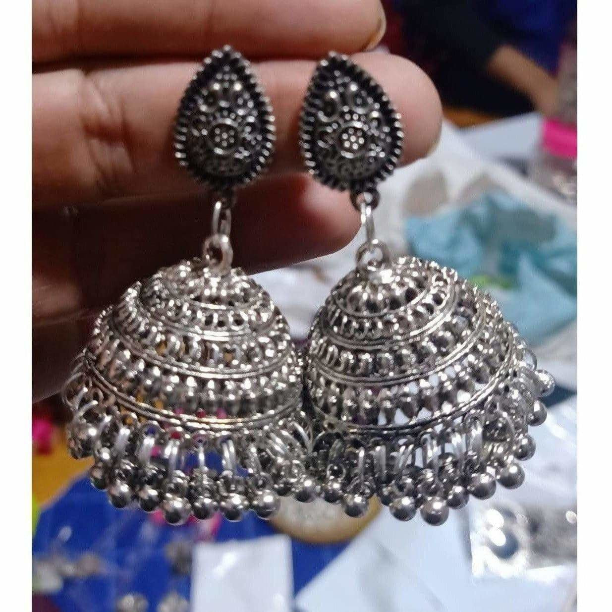 MS Fashion India Silver Jhumka Earrings For Women | Swadesiicart