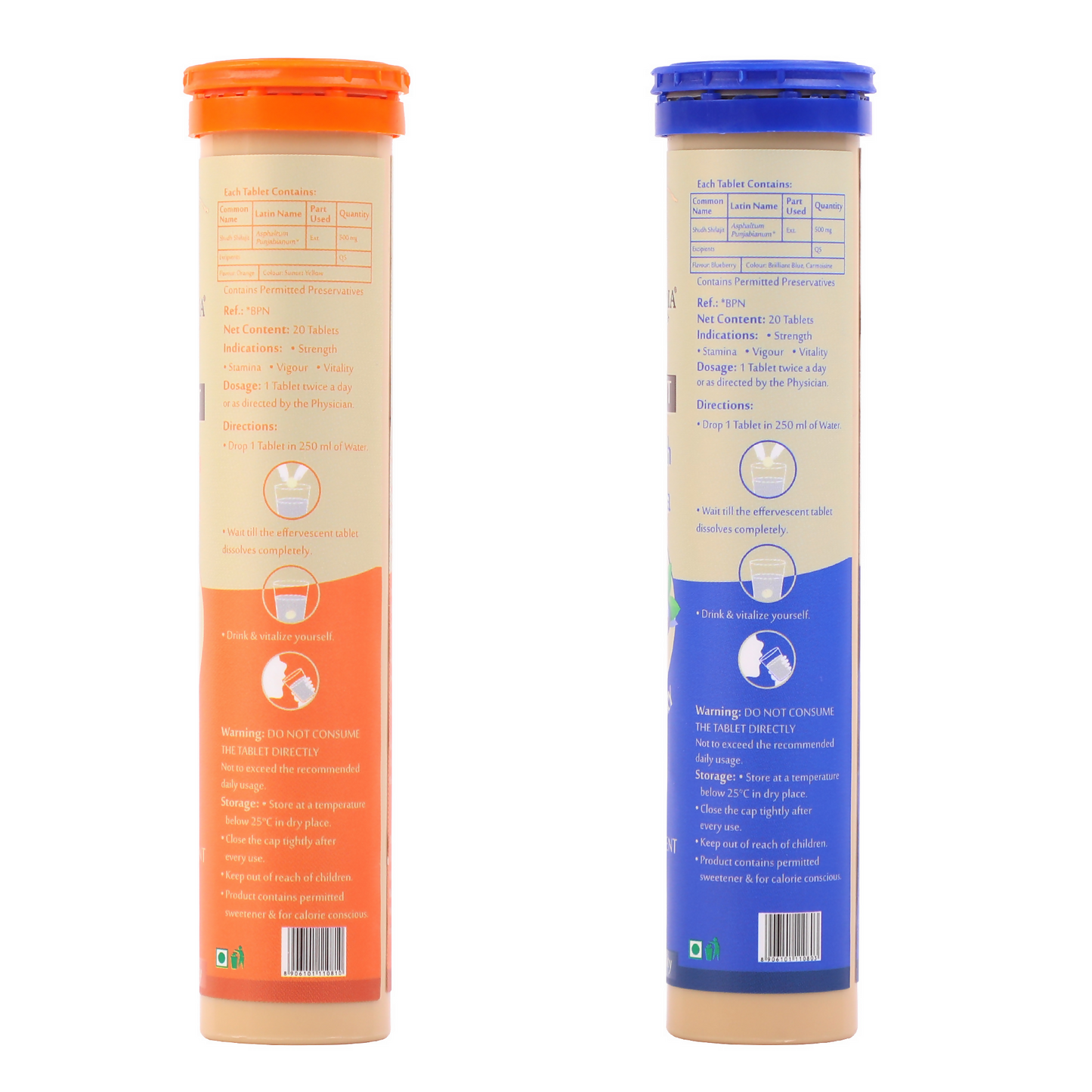 Upakarma Ayurveda Pure SJ Effervescent Tablets in 2 Unique Flavors (Orange & Blueberry) Combo | Swadesiicart