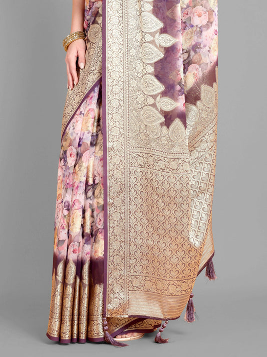 Vamsee Bindu Purple Georgette Saree - Swadesiicart