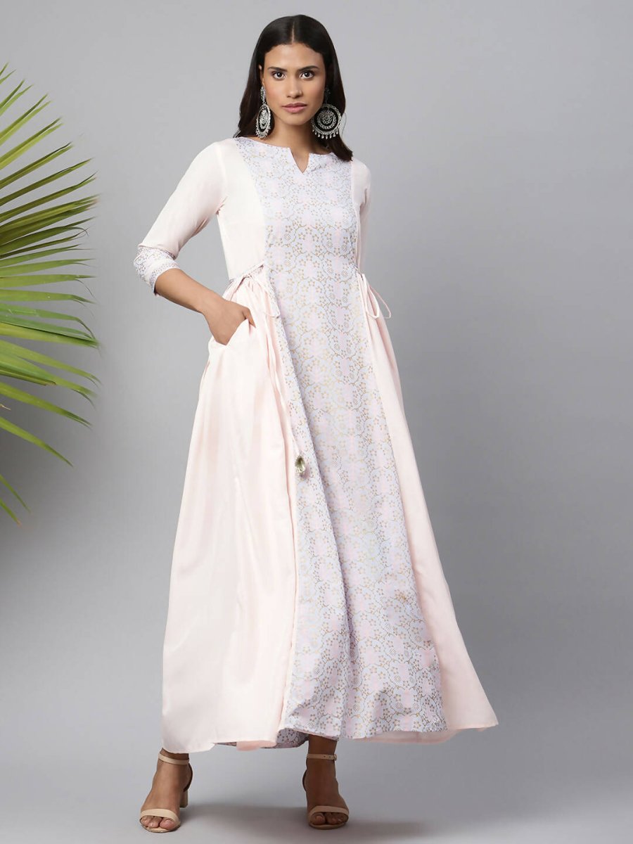 Ahalyaa Women Pink Crepe Khari Print Dress | Swadesiicart