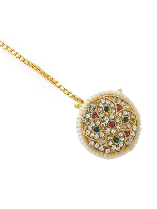 NVR Women's Trending Stylish Gold-Polished Maang Tikka | Swadesiicart
