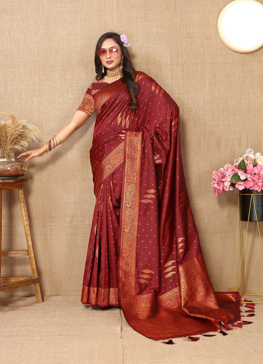 Vedant Vastram Maroon Color Banarasi Silk Saree - Maroon | Swadesiicart