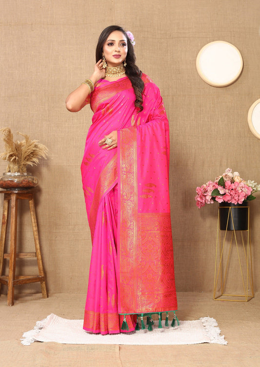 Vedant Vastram Pink Color Banarasi Silk Saree - Pink | Swadesiicart