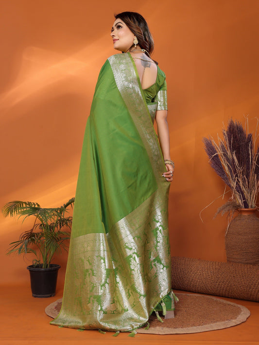 Vedant Vastram Soft Litchi Silk Banarasi Silk Saree - Mahendi | Swadesiicart