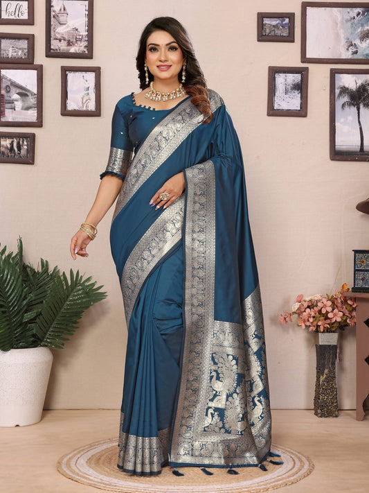 Vedant Vastram Soft Litchi Silk Banarasi Silk Saree - Morpich | Swadesiicart