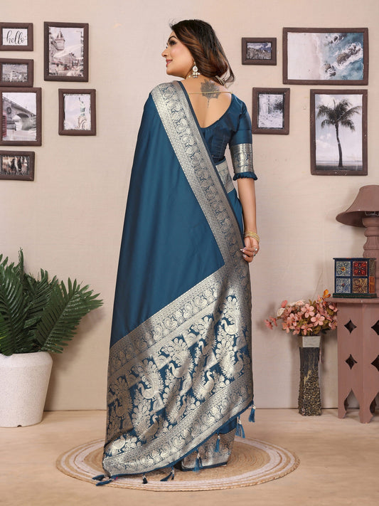 Vedant Vastram Soft Litchi Silk Banarasi Silk Saree - Morpich | Swadesiicart