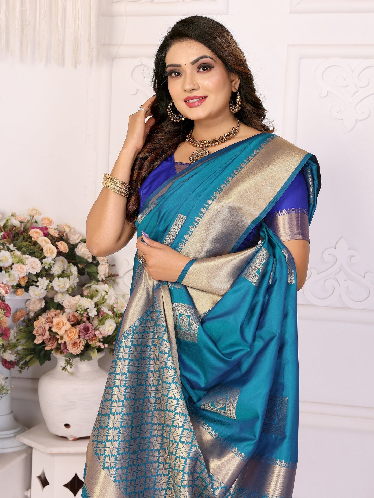 Vedant Vastram Soft Litchi Silk Banarasi Silk Saree - Rama | Swadesiicart