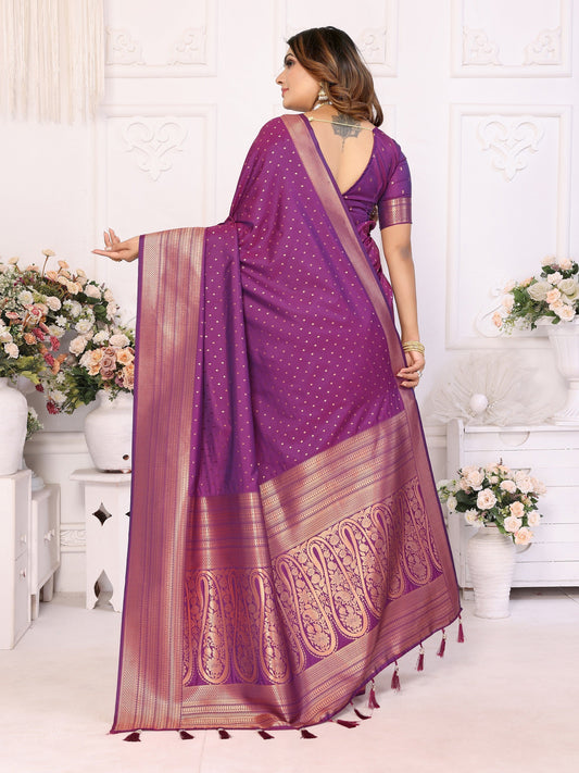 Vedant Vastram Soft Litchi Silk Banarasi Silk Saree - Purple | Swadesiicart