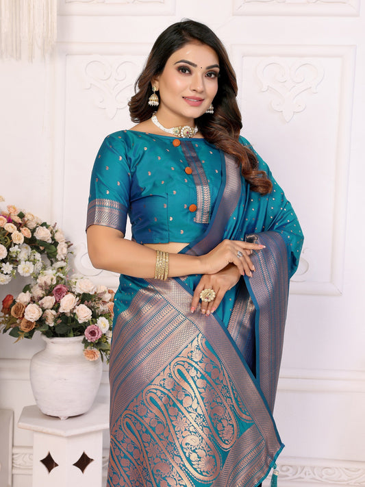 Vedant Vastram Soft Litchi Silk Banarasi Silk Saree - Rama | Swadesiicart