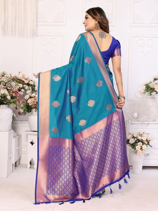 Vedant Vastram Soft Litchi Silk Banarasi Silk Saree - Rama | Swadesiicart