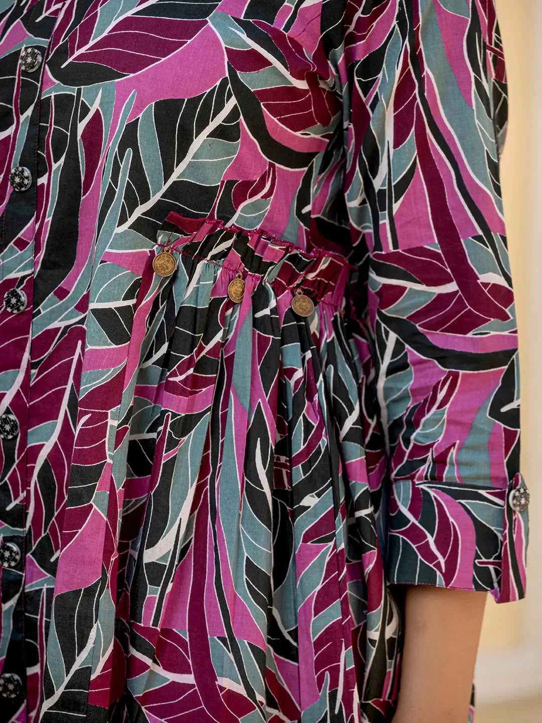 Yufta Multi Leaf Print Cotton Co-Ord Set - Swadesiicart