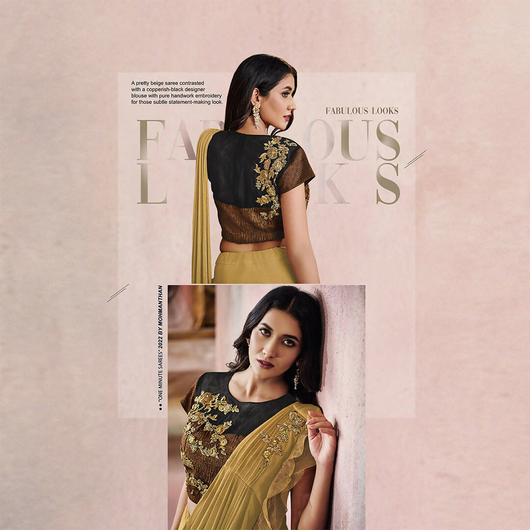 Beige Lycra Embroidery Designer Saree With Blouse - Mohmanthan Sitaarah