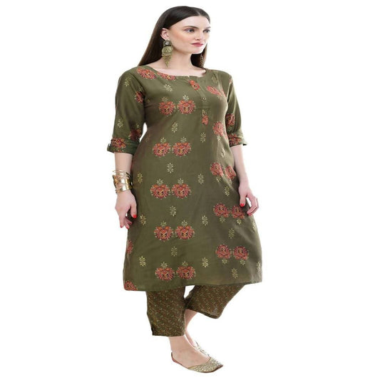 Lagi Women's Green Printed Straight Kurta & Pant (MC38A) | Swadesiicart