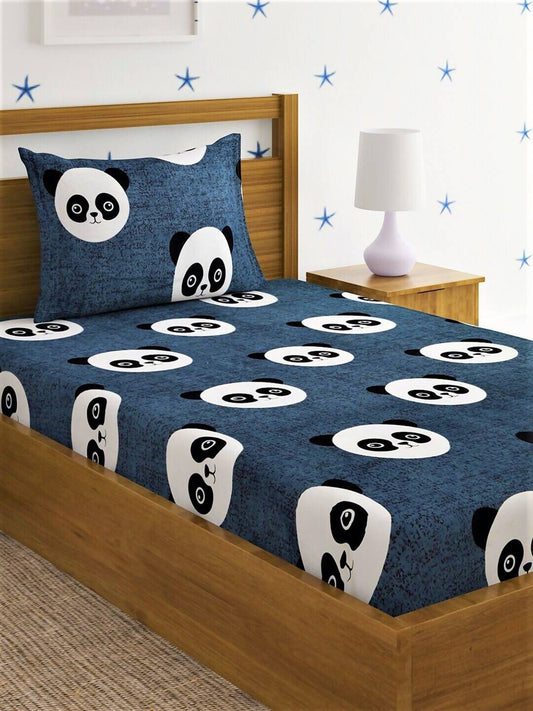 Home Sizzler Grey & White Graphic 144 TC Bedsheet with Pillow Covers - Swadesiicart