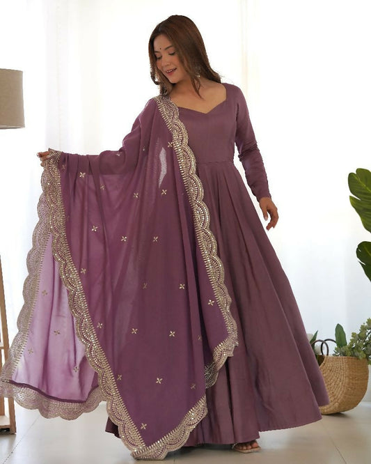 Joban Fashion Purple Kurta Set Chanderi Sequence Embroidery Work
